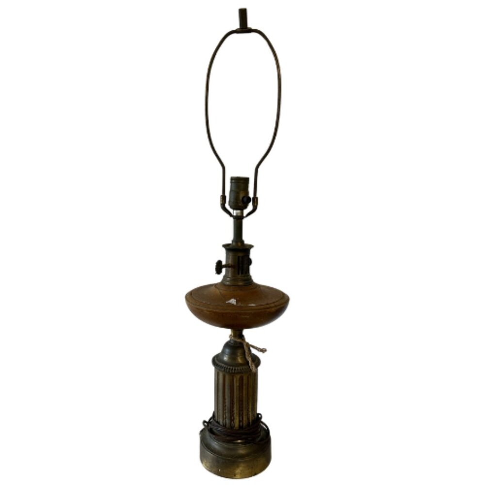 Mid-Century Leviton Resin and Brass Greek Key Table Lamp